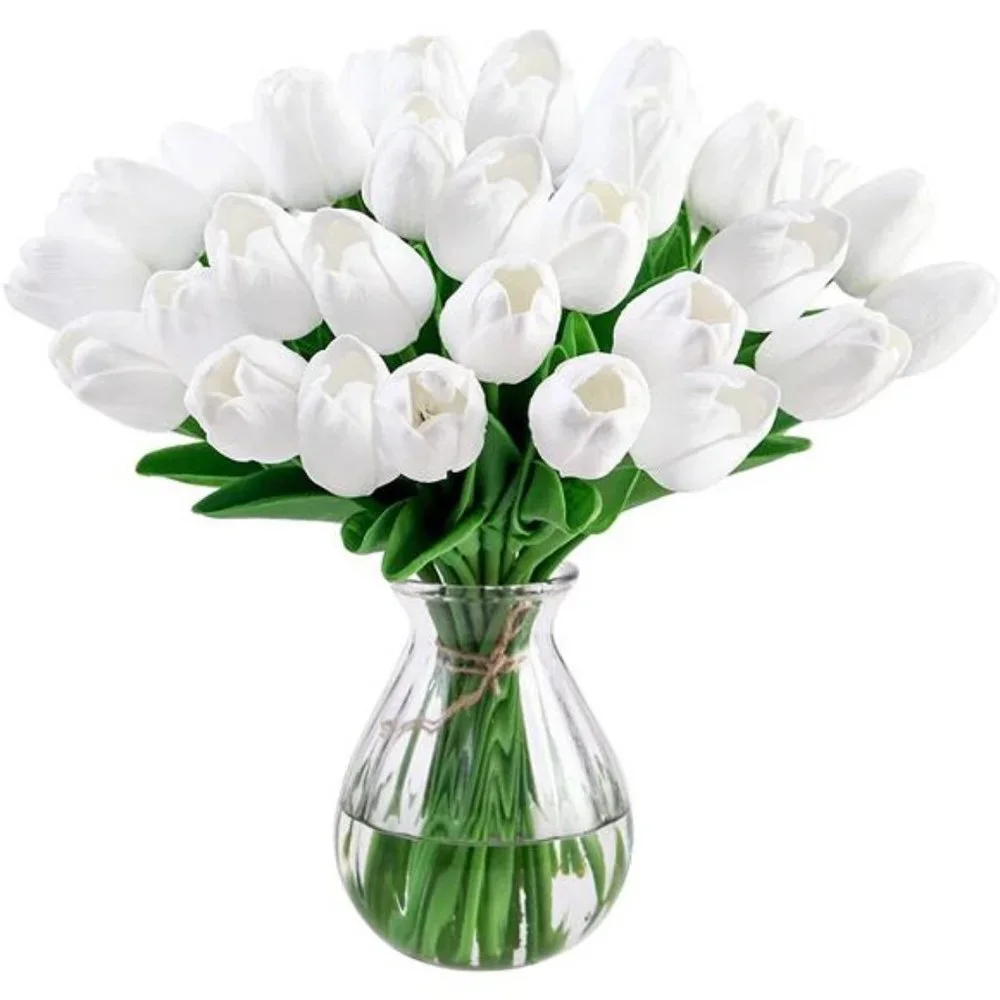 10 Pcs Tulips Artifical Flowers Real Touch Faux Tulip Stems Table Decor (White)